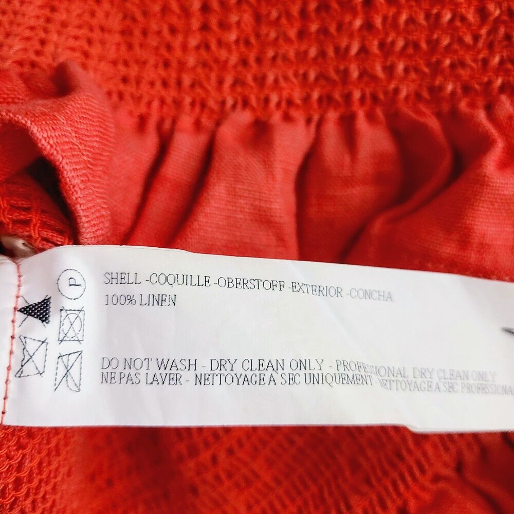 Revolve Capulet Linen Mini‎ Dress L Orange Smocked Resort Vacation - Picture 8 of 11